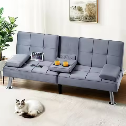 FLEXISPOT XCT3 Futon Sofa Bed USB Type-C Charging Adjustable Backrest Convertible Loveseat Velvet Gr