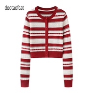 Spring 2026 Women's Stripe Sweater Knot Design Cardigan