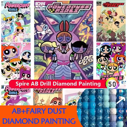 AB Fairy dust 2025 New The-PowerPuffs-Girls AB cartoon image in diamond embroidery charming art anim