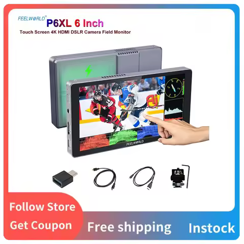 FEELWORLD P6XL 1200nit 6 Inch Aluminium Built-in Battery DSLR Camera Field Monitor Touch Screen 4K H