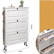 全城熱賣 - 簡約門口超薄翻鬥鞋櫃儲物收納置物櫃【實木櫃腳 長70*寬17*高120cm】白色