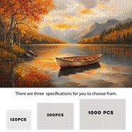 Peaceful Autumn Lake Puzzle, 120/500/1000 Pieces, Dreamy Lake & Boat Scene Teka-teki Tasik Musim Lur