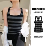 H927 Striped Contrast Color Camisole Women's Slim H927条纹撞色吊带背心女内搭修身显瘦外穿复古无袖打底上衣0128SSDD