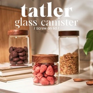 Tatler Acacia Wood Screw on lid Glass Canister | Kitchen Dry Food Storage Cookie Spice | Hari Raya | Ramadan | Kueh Raya