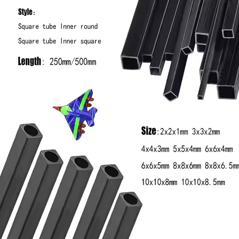 1/2/3pcs Carbon Fiber Square Tubing 2/3/4/5/6/8/10mm x 250/500mm, Round & Square Interior, for Drone