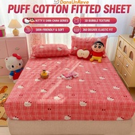 Washed Cotton Bedsheet Crayon Shin-chan/Hello Kittty/Twinkle Twinkle Cartoon/Flower Fitted Sheet Sof