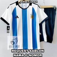 COD Free Sablon Nama nomor jersey Argentina ANAK JUNIOR 5-14tahun setelan baju celana olahraga bola futsal