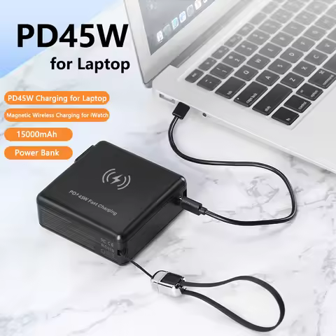 15000mAh Magsafe Power Bank with AC Plug Wall Charger Magnetic Wireless PD45W Fast Charger for iPhon