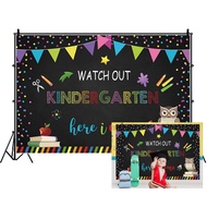 Baocicco 10x8ft Watch Out Kindergarten Here I Come Backdrop Cartoon Blackboard Piles of Books Apple