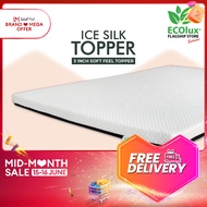 (FREE SHIPPING) ECOlux- Ice Silk Mattress Topper 3 Inch | Medium-Firm Feel Topper | Ice Cooling Silk Fabric | Pelapik Tilam