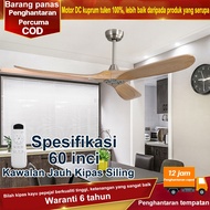 Kipas siling kayu pepejal 60-inci, motor DC 6-kelajuan, ruang makan kuasa angin kencang kipas siling