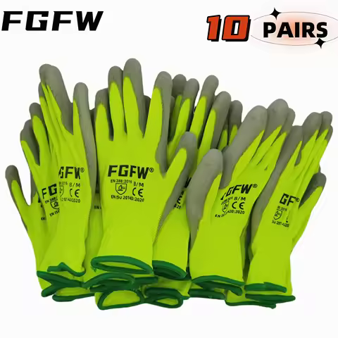 10 Pairs PU Coated Work Gloves - Lightweight, Durable Safety Gloves EN 388/ISO20471 Certified, Sizes