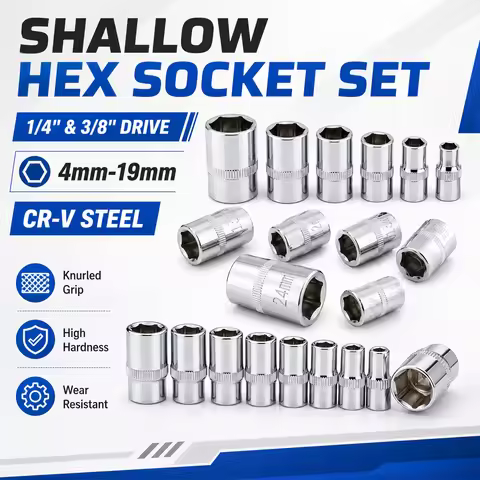 1Pc 1/4" 3/8" Drive x 4-19mm Socket Sleeve, Double Ended Socket Head Adapter for Ratchet Wrench Sock