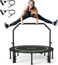 'BCAN 40''/48'' Foldable Mini Trampoline with Resistance Band, 450 LBS Fitness Trampoline with Bunge