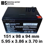E-Bike Battery 12V 12Ah 20hr 12 Volts 12 Ampere EBike UPS Battery IBS IBS-12-12 Rechargeable Battery