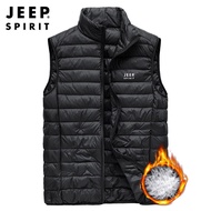 JEEP SPIRIT เสื้อกั๊กผู้ชายน้ำหนักเบาเสื้อกั๊กกันหนาวปกตั้งเสื้อกั๊กขนเป็ดเสื้อกั๊กกลางแจ้งลำลองสีดำ