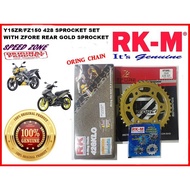 Y15ZR / FZ150 SPROCKET SET / RK 428KLO ORING CHAIN + RKM 428 FRONT & ZFORE REAR GOLD SPROCKET