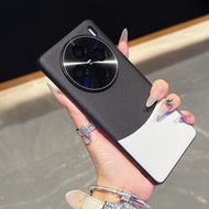 內地直送 - 适用x100手机壳素皮金属镜头全包保护x100pro简约高级感防摔手机壳-黑拼白-素皮双拼 vivo X100 Pro