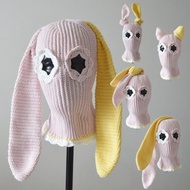 Custom pink bunny crochet balaclava Knit cute hat two holes ski mask with ears