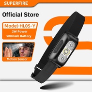 SUPERFIRE HL05-Y 2W Mini LED Headlamp With Motion Sensor Headlight USB Rechargeable Lantern Camping 