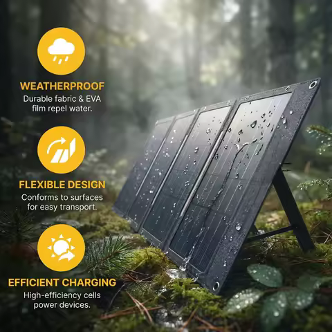 60W 4 Foldable Portable Solar Panel - Foldable Solar Charger - 62V - Suitable for camping hiking bac