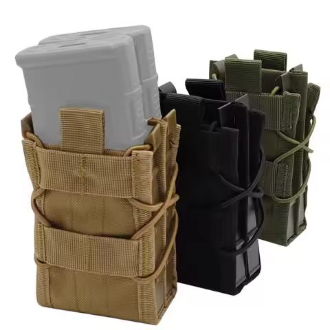Tactical MOLLE Airsoft Airgun Double Mag Pouch for AR15/M4/16 5.56 Rifle&Pistol, Hunting Vest Access