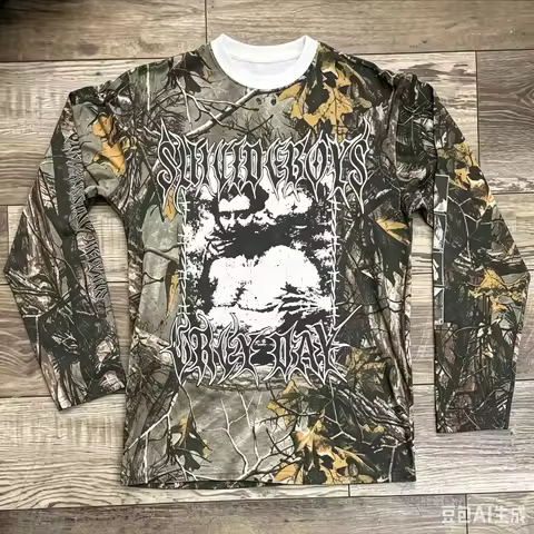 Men Realtree Camo Long Sleeve T Shirt Suicideboys Gothic Letter Portrait Print G59 Dark Trap Rap Str