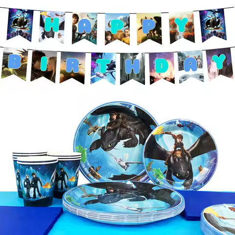 114 Pcs How to Train Your Dragon Birthday Tableware-Banner Plate Tablecloth etc How to Train Your Dr