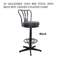 Black BA703 3V Adjustable High Bar Stool With Back Rest Cashier Counter Chair