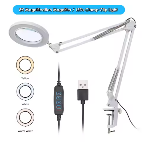 8X Illuminated Magnifier USB 3 Color 72LED Magnifying Glass for Soldering Iron Repair Table Lamp Ski