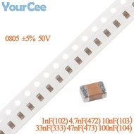 100pcs/lot 0805 SMD Capacitor ±5% 50V X7R 1nF 4.7nF 10nF 33nF 47nF 100nF 102 472 333 473 103 104 Cap