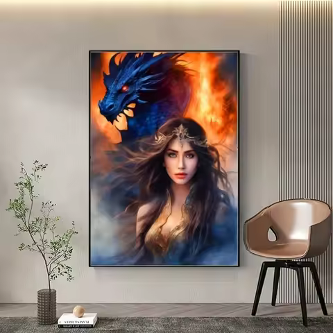 1000pcs Dragon & Maiden Jigsaw Puzzle - Vibrant Blue Dragon & Flowing-Haired Girl Art, 19.7"x27.5" D