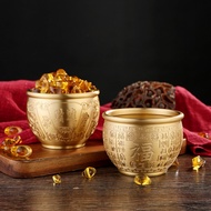 12cm Brass Baifu Cylinder Zhaomi Jinbao Copper Rice Cylinder Engraved Golden Cicada Home Decoration 