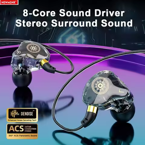 8-Quad Core Earphones Surround Sound Bass type C&3.5mm In Ear Headphones Noise Reduction Earbuds Gam