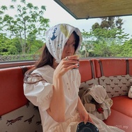 Fresh Illustration flet Hand-Painted Headscarf Retro * Ready Stock a Sunscreen Spring Summer Square 