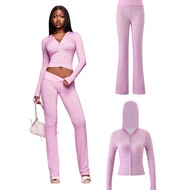 IAMGIA Fashion Striped Zipper Top Casual Loose Slim-fit Trousers Comfortable Simple Suit