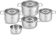 Fissler Pure Collection Stainless Steel 9 piece Set with Glass Lids