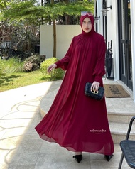Gamis Plisket 1 Set Kerudung Segi Empat Jumbo Bahan Ceruty Babydoll Premium