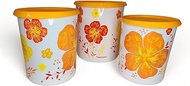 Tupperware One Touch Canister Set of 3 Orange Floral Design Orange and Yellow Flowers