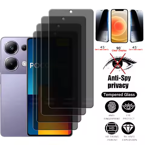 4Pcs For Poco M6 Pro Glass Xiaomi Poco M6 Pro Tempered Glass Protective 9H HD Privacy Anti-Spy Glue 