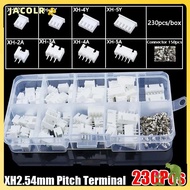 JACOLR 230Pcs 2.54mm Pitch Terminal, Housing Kit XH2.54 Pin Connector, Male And Female 2p 3p 4p 5pin
