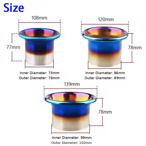 Burnt Blue Stainless Steel Turbo Intake Horn Velocity Stack, Universal Racing Cold Air Funnel 3/3.5/