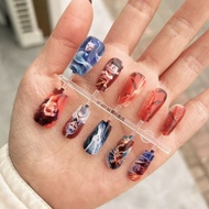 Nezha and Ao Bing Manicure Wearing Nails Cartoon Cute White Short Nails Manicure Nails Fake Nails---