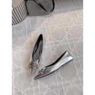 World Buckle Double b4.19-Pointed Toe Flat Shoes
