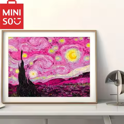 MINISO Large Diamond Painting Kit Full Diamond Oil Painting Van Gogh Starry Sky Pink Theme Diamond A