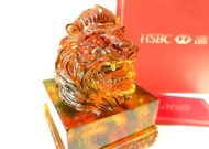 ❤️香港匯豐銀行🦁HSBC紀念版琉璃獅子頭玉璽擺設