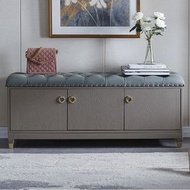 櫻桃傢俱 - 實木換鞋凳門口多功能鞋櫃可坐式換鞋櫃坐凳輕奢玄關凳100CM（三門）皮款