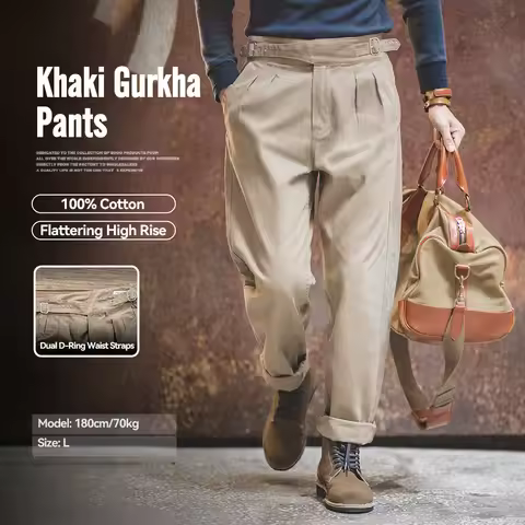 Maden Vintage Khaki Gurkha Pants Adjustable High Waist Casual Cargo Work Pants Classic Straight Trou