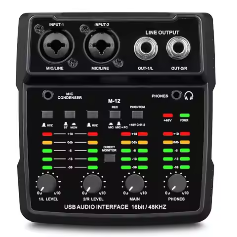 M-12 Audio Interface Mixing Console 2 Channels Multi-Track Output For PC,USB Sound Card For Recordin