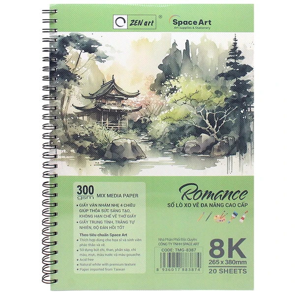 Sổ Lò Xo Vẽ Đa Năng Romance B4 - 20 Trang 300gsm - Mix Media Paper - Zen Art TMG 8387